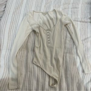 Cream Open Edit Henley Long Sleeve Bodysuit